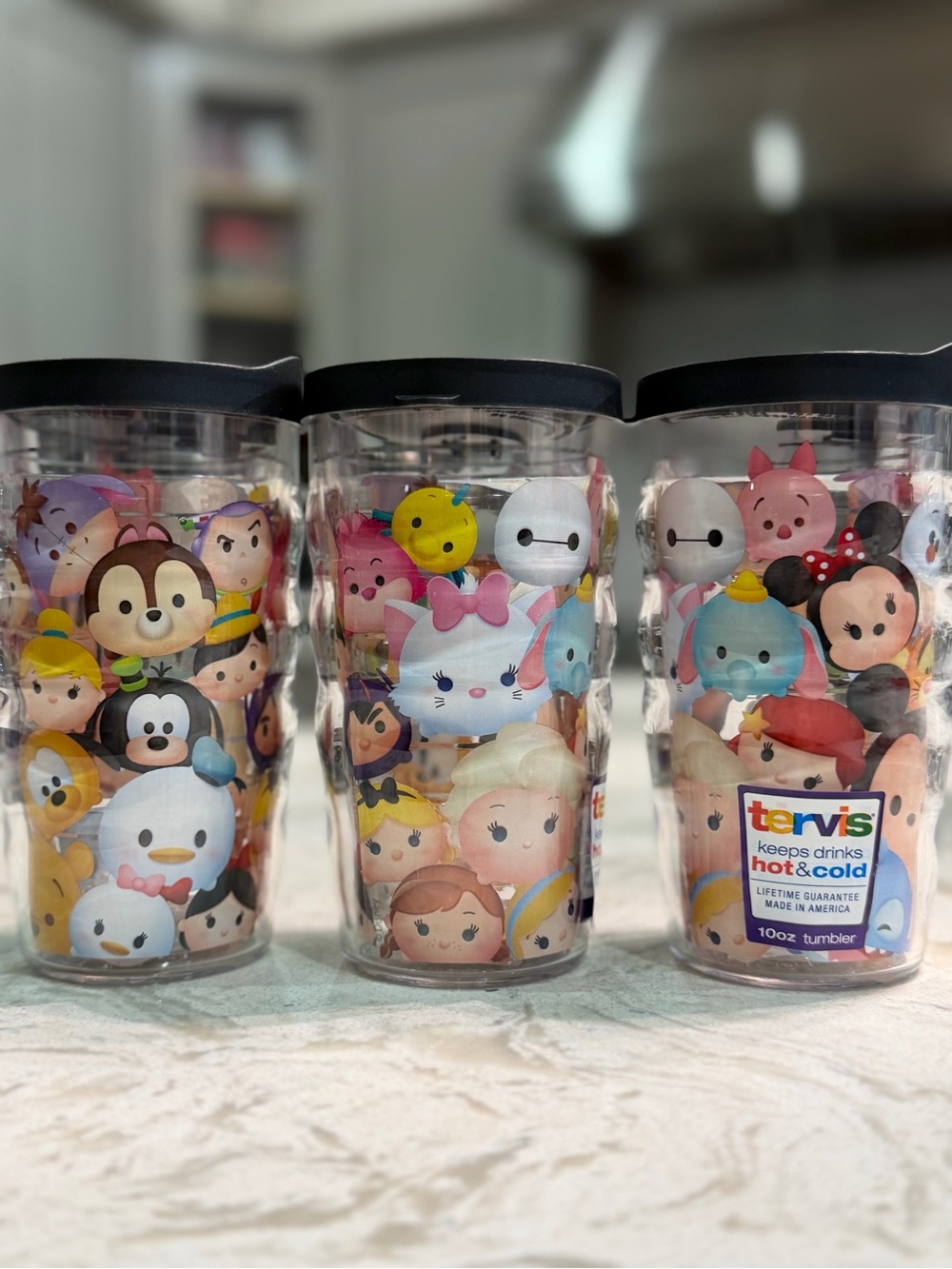tervis Clear Tumbler with Multicolor Disney Tsum Tsum Art and Black Lid